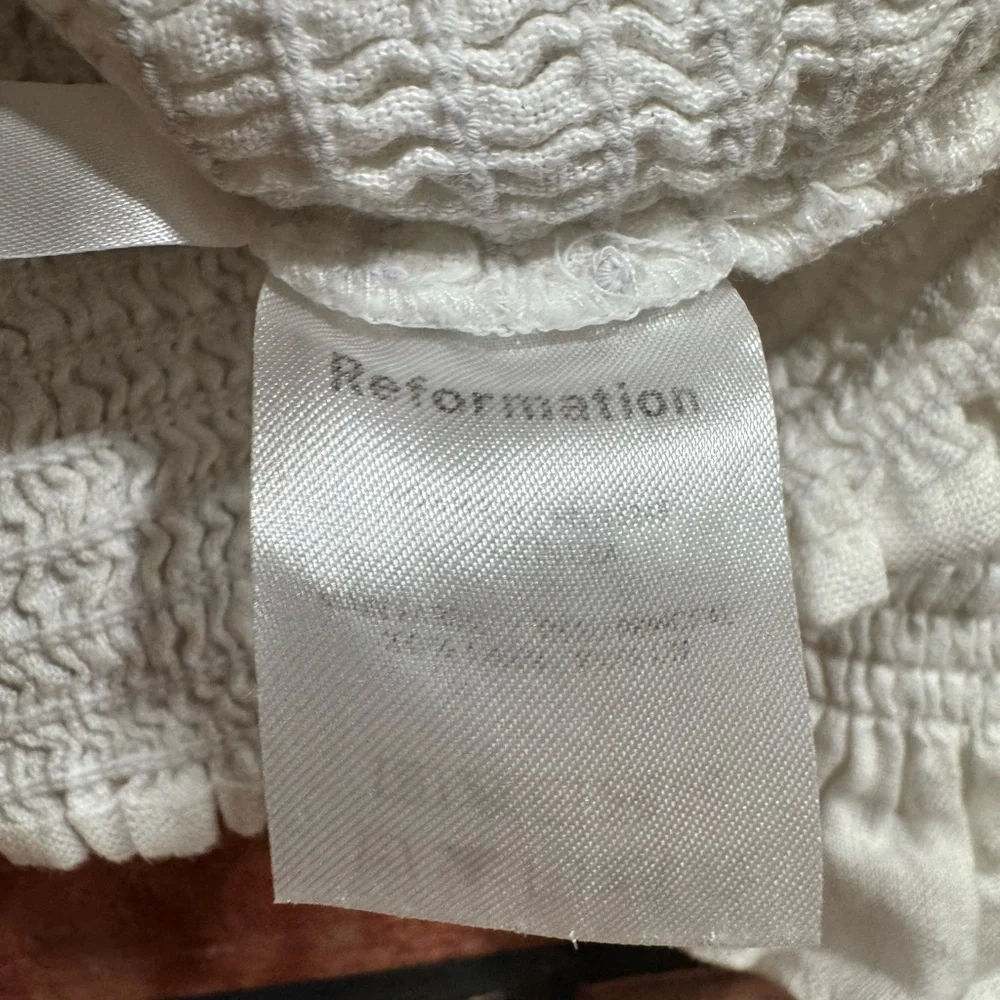 Reformation White Smocked Puff Sleeve to - Picture 3 of 6